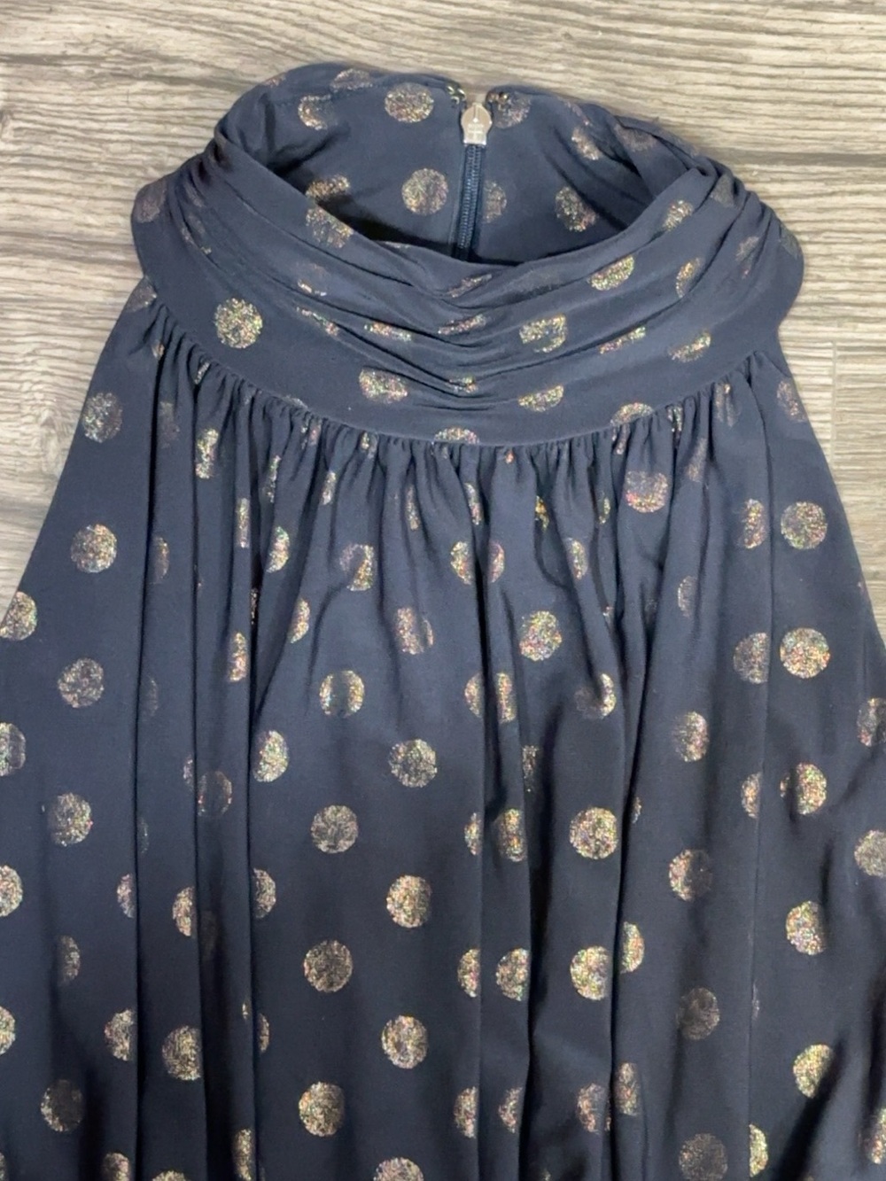 Tommy Hilfiger Navy Gold Metallic Polka Dot Halter Maxi Dress Size 10 - Picture 12 of 12